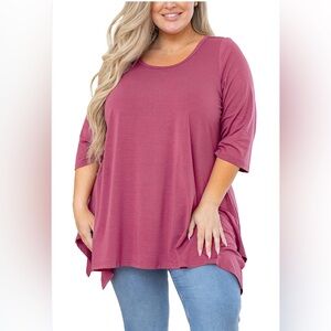 SHOWMALL Plus Size Women Top 3/4 Sleeve Clothes Purple Red
